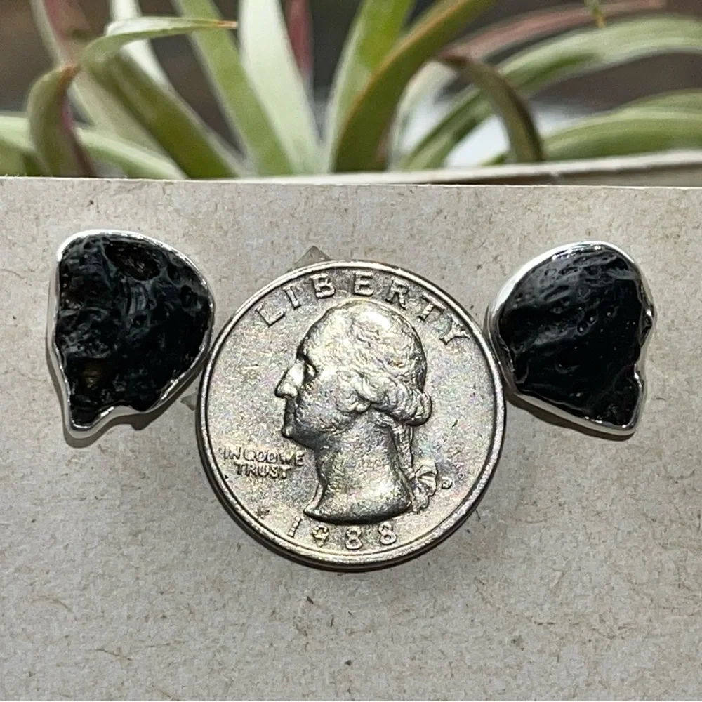 Tektite Gemstone Stud Earrings 925 Sterling Silver - Picture 8 of 10